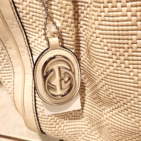 π GUCCI LUXURY MEDIUM STRAW LEATHER MONOGRAM HOBO HAND BAG π― AUTHENTIC - Picture 2 of 15